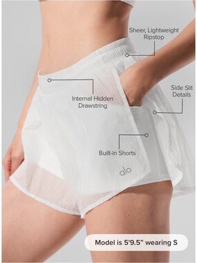 Alo Game Time Shorts - Sheer Ripstop Running Shorts - White - Small